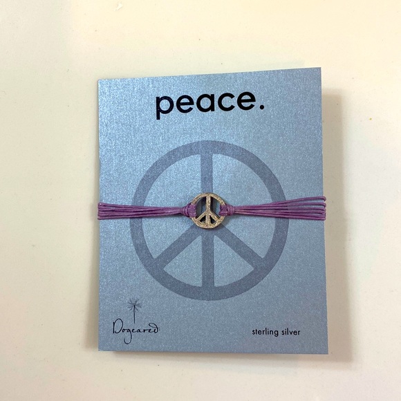 Dogeared | Sterling Silver Peace Sign Bracelet on Purple String - Picture 1 of 2